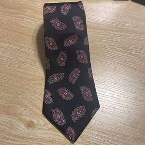 Stafford Men Tie Silk Italian Made In Portugal Paisley Medallion Black Burgundy